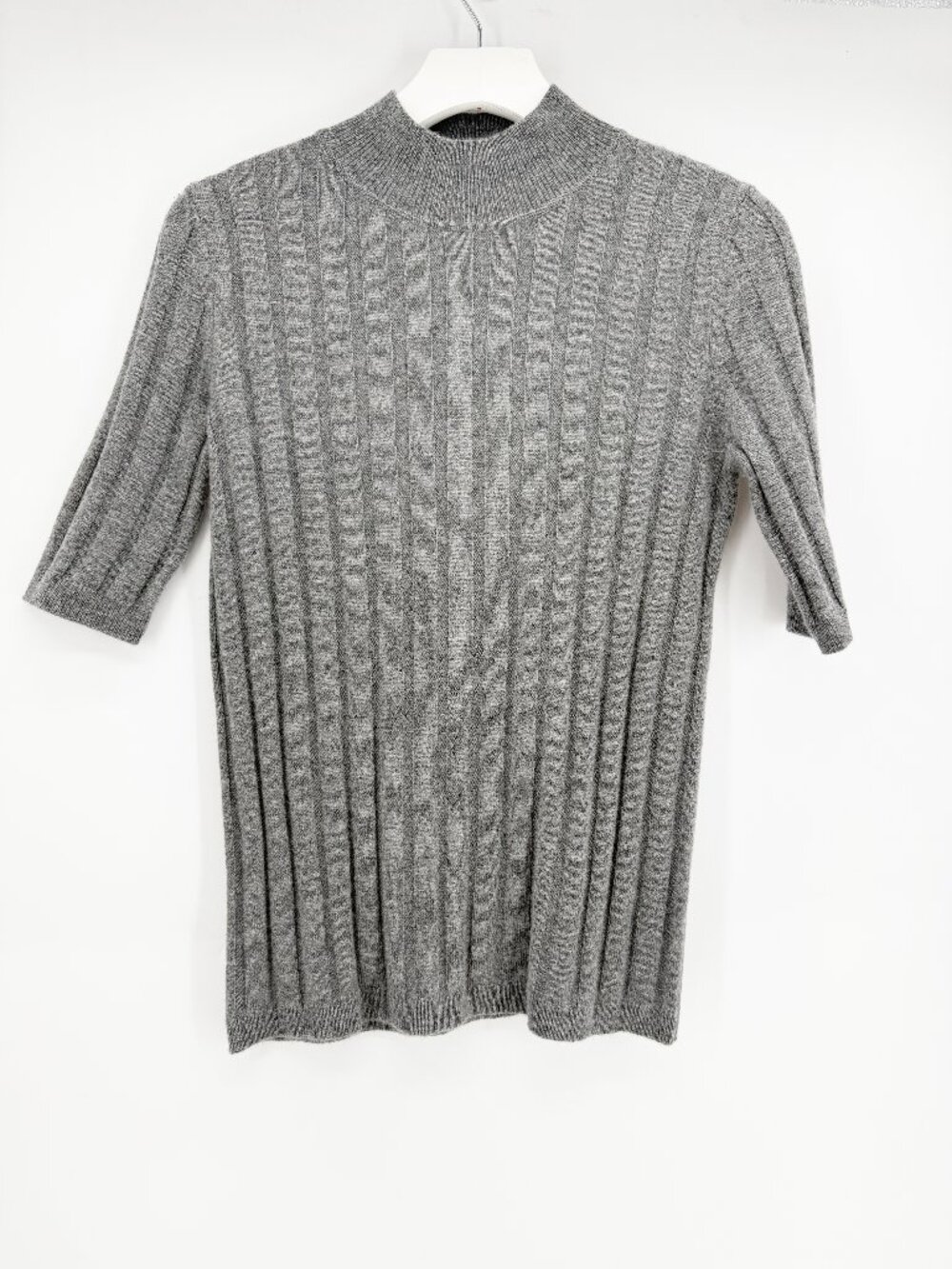 Neiman Marcus Cashmere Collection Cashmere Ribbed Mock Neck Sweater - Picture 2 of 7
